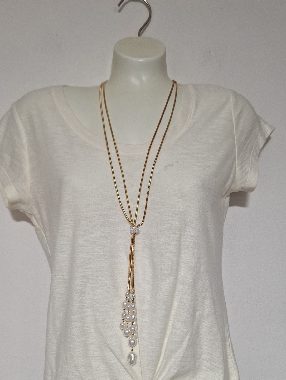 Ophelia Roe Gold and Pearl Double Chain Cluster Necklace